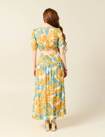 Robe longue évasée blanc femme