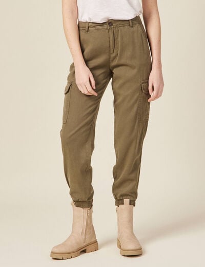 Pantalon battle 7/8&egrave;me taille standard vert kaki femme