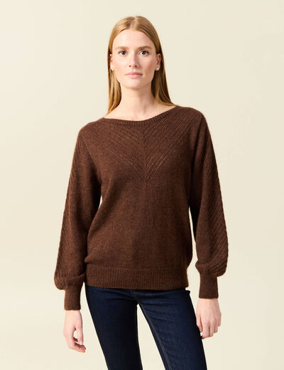 Pull manches longues fabriqu&eacute; en France marron fonc&eacute; femme