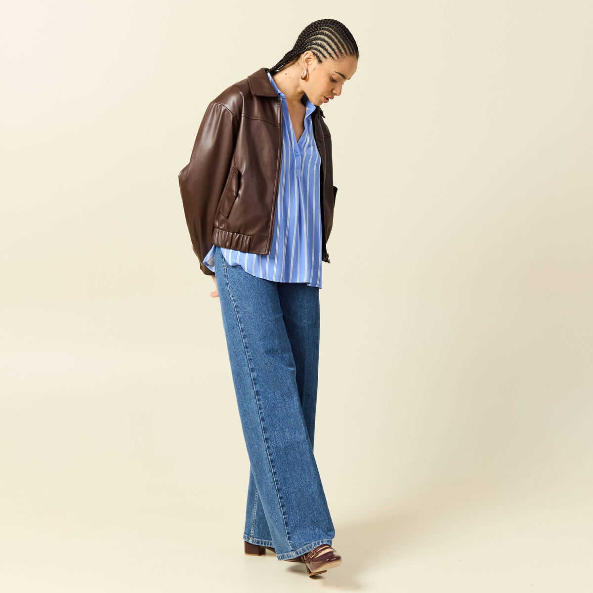 Blouse manches longues denim baby bleu femme