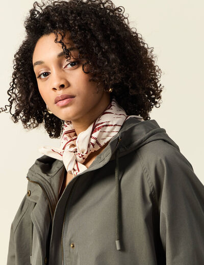 Parka oversize d&eacute;perlante &agrave; capuche vert kaki femme