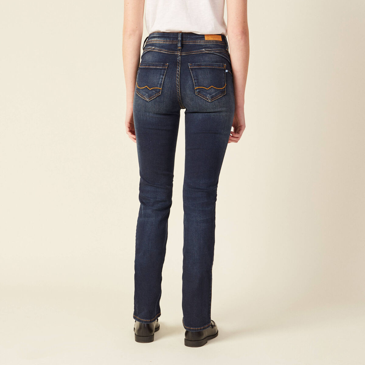 Jeans regular taille haute denim brut femme