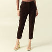 Pantalon flare taille haute en velours marron fonc&eacute; femme
