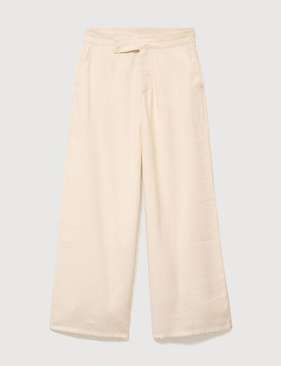 Pantalon large taille haute ceinture ivoire femme