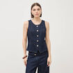 Gilet en jeans sans manches col rond denim brut femme