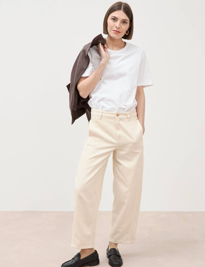 Jeans slouchy taille haute denim blanc femme