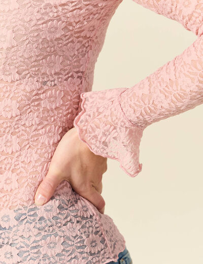 T-shirt ajust&eacute; court manches longues rose pastel femme