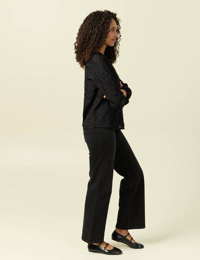 Chemise manches longues broderie coton noir femme