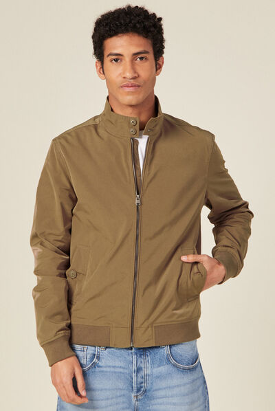 Blouson droit col montant marron foncé homme