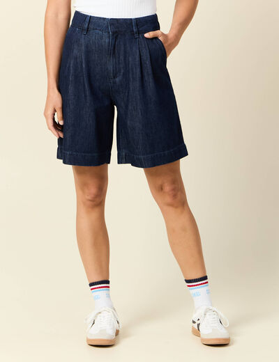 Bermuda droit pinces en jean denim brut femme