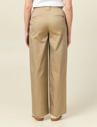 Pantalon large taille haute beige femme