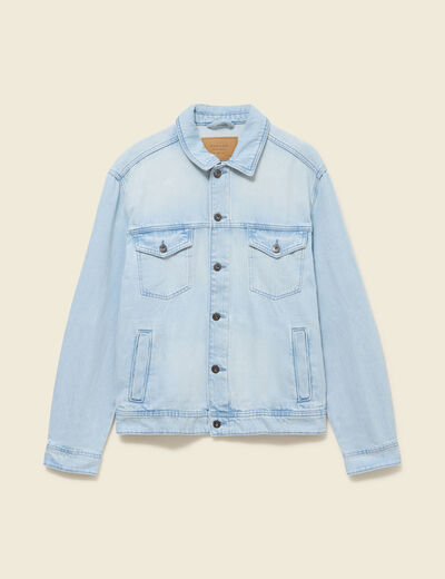 Veste droite en jean denim bleach homme