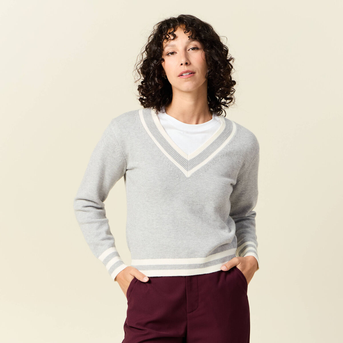 Pull manches longues gris clair femme