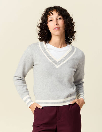 Pull manches longues gris clair femme