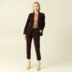 Pantalon flare taille haute en velours marron fonc&eacute; femme