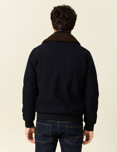 Blouson col aviateur zippé bleu marine homme