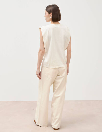 T-shirt en coton sans manches creme femme
