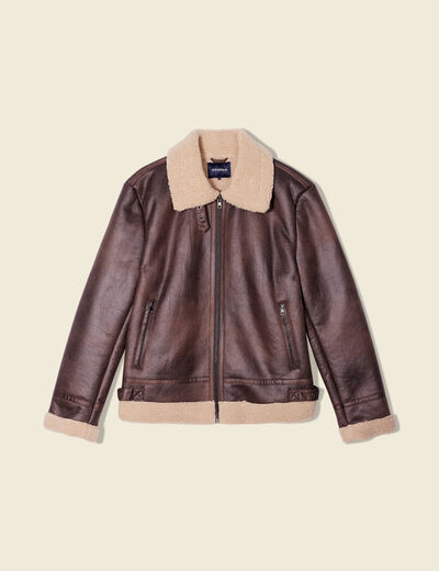 Blouson droit simili cuir taupe homme