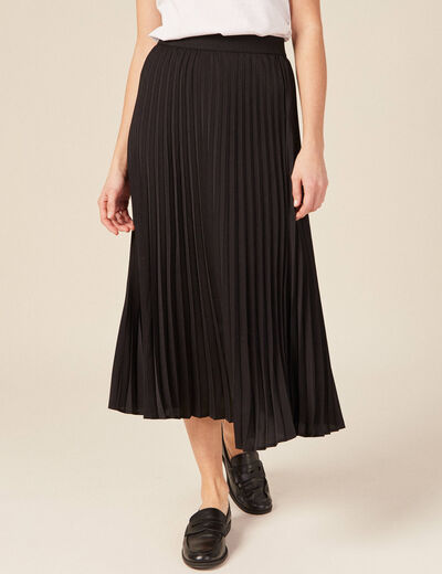 Jupe longue évasée plissée noir femme