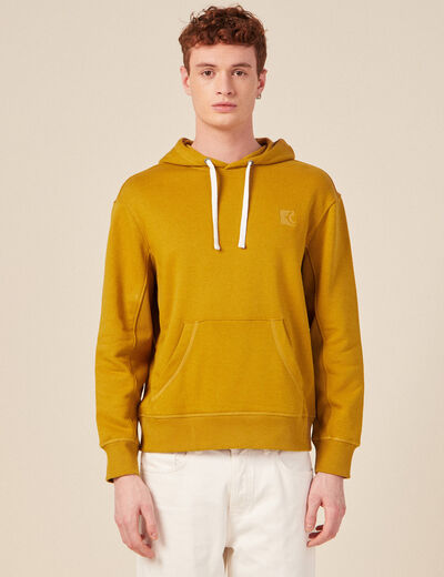 Sweat capuche éco-responsable jaune moutarde homme