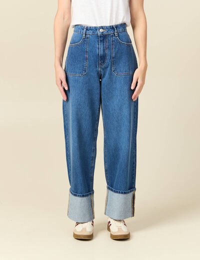 Jeans wide large taille haute denim stone femme