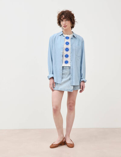 D&eacute;bardeur crochet col rond sans manches bleu electrique femme