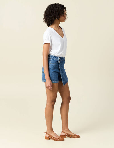 Jupe-short droite en jean denim stone femme