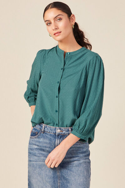 Chemise manches 3/4 vert canard femme