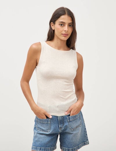 D&eacute;bardeur cintr&eacute; col bateau beige femme