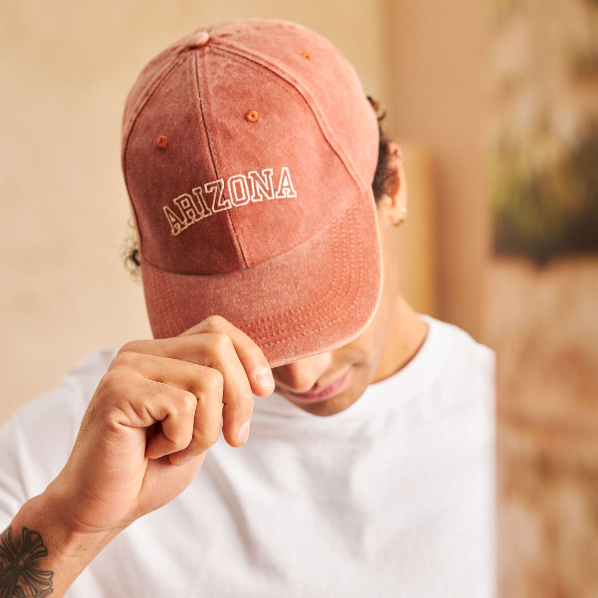 Casquette brodée marron cognac homme