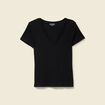 T-shirt ajusté col V manches courtes noir femme