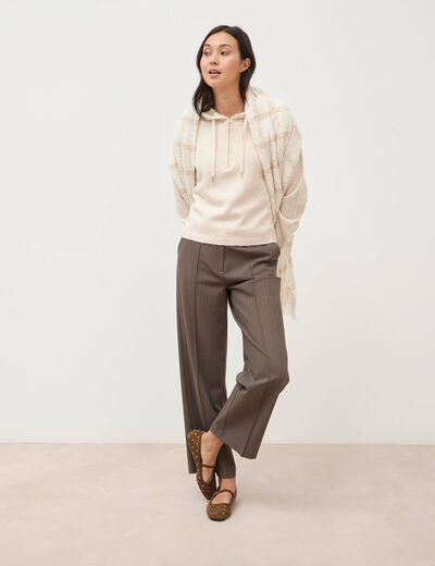 Pull &agrave; capuche zipp&eacute; beige femme