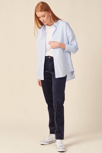 Pantalon chino velours côtelé bleu marine femme