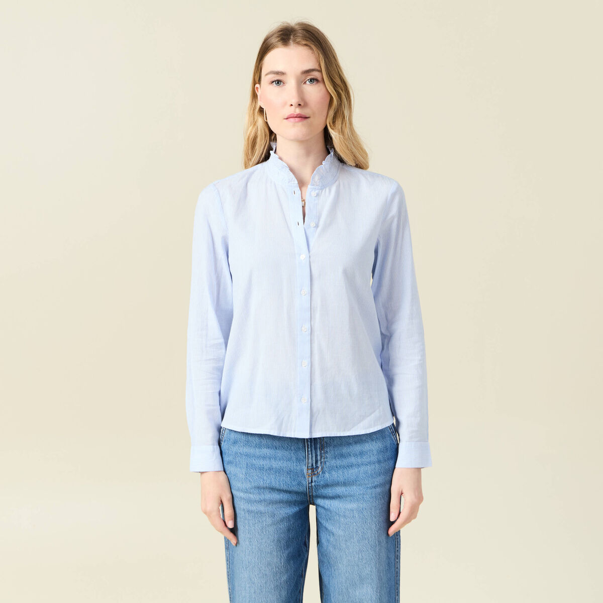 Chemise manches longues bleu ciel femme