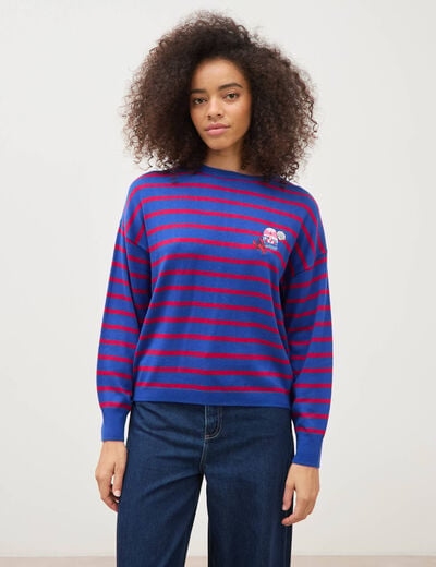 Pull manches longues col rond bleu roi femme