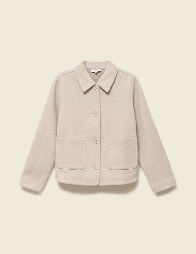 Cardigan droit court col classique creme femme