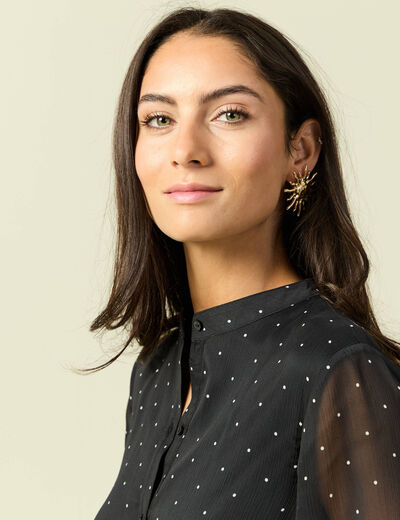 Robe longue &eacute;vas&eacute;e col v manches longues noir femme
