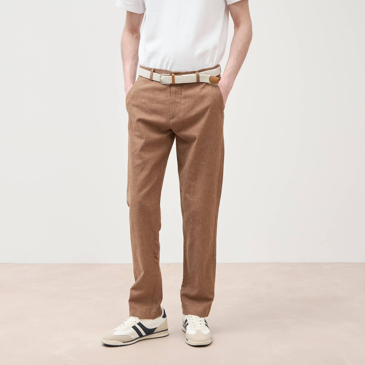Chino coupe droite longueur 32 marron homme