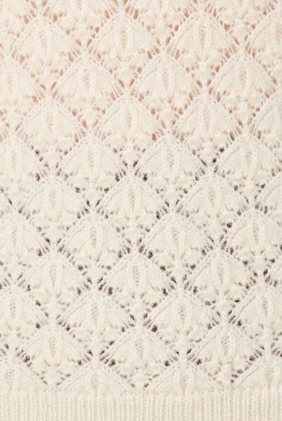Pull manches longues ajouré ecru femme