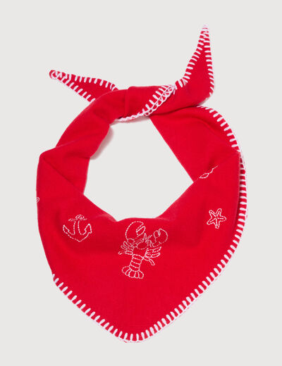 Foulard brod&eacute; rouge femme