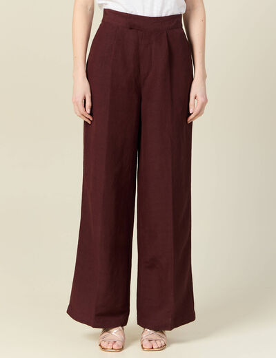 Pantalon large fluide bordeaux femme