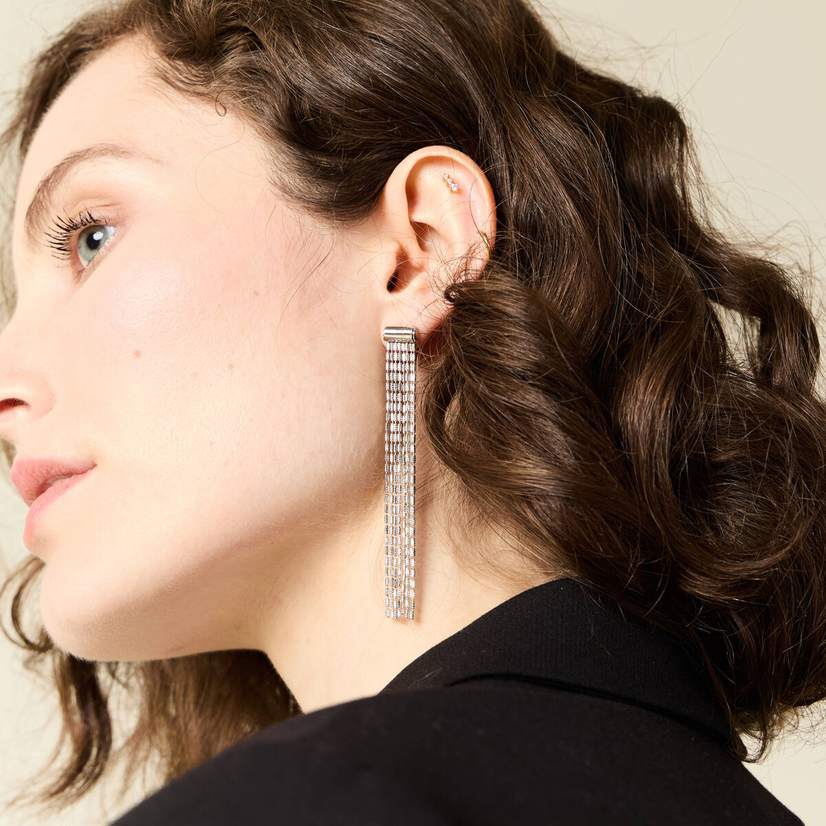 Boucles d'oreilles pendantes couleur argent femme