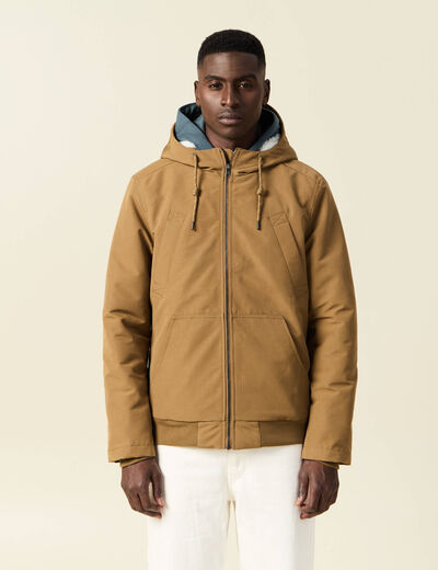 Parka courte &agrave; capuche beige homme