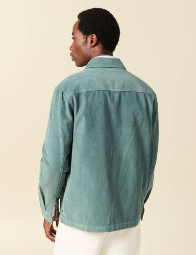 Surchemise courte droite en velours bleu gris homme