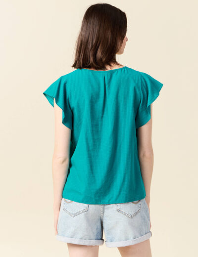 Blouse manches courtes vert canard femme