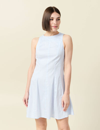 Robe sans manches col montant ecru femme