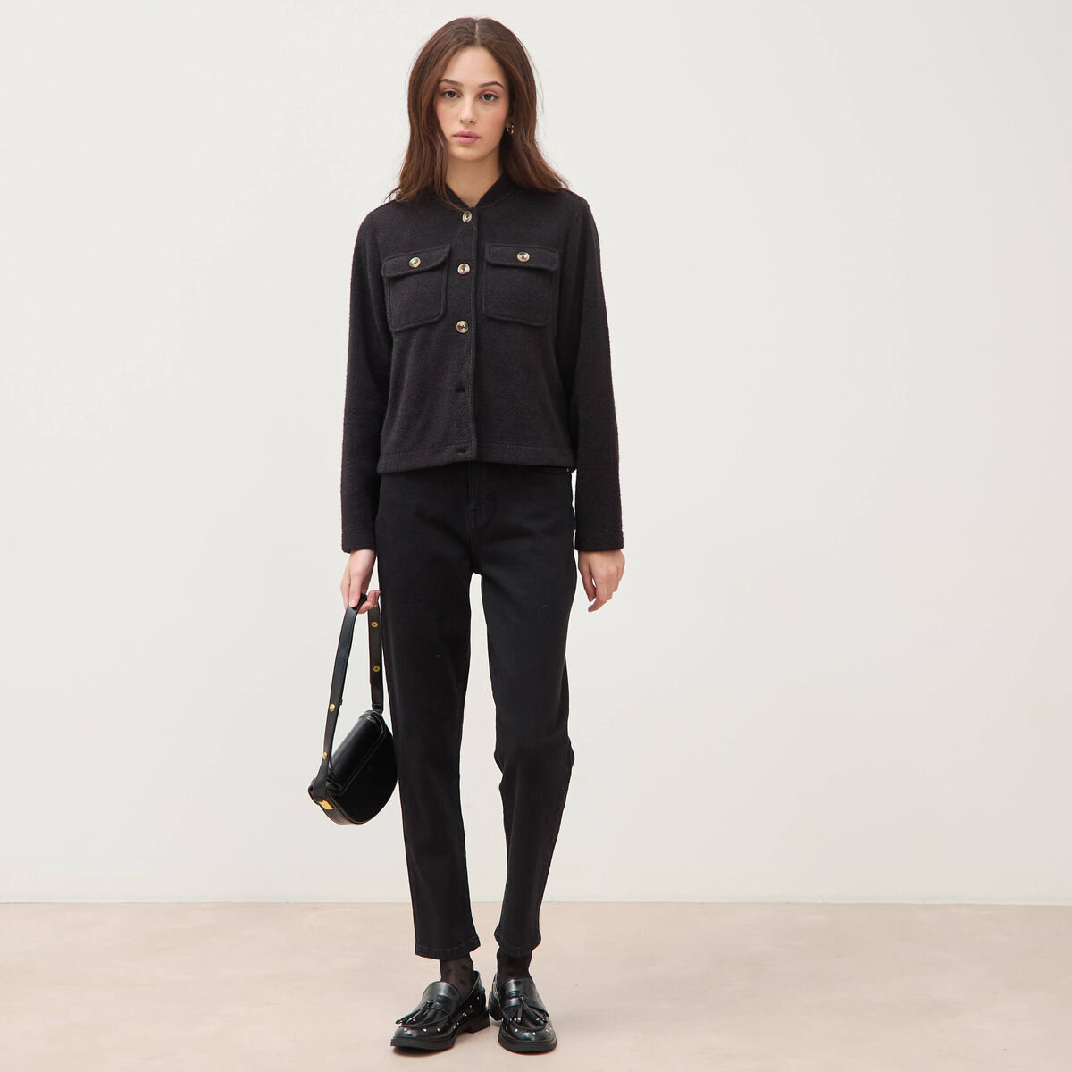 Jeans mom 7/8&egrave;me denim noir femme