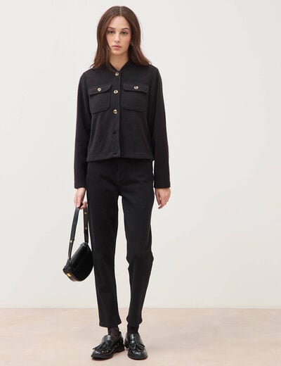 Jeans mom 7/8&egrave;me denim noir femme