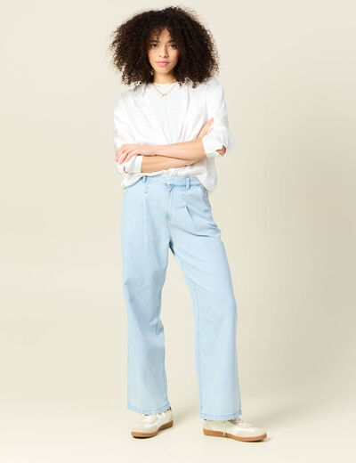 Jeans large à pinces denim bleach femme