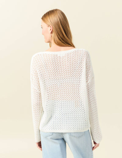 Pull manches longues ajouré ecru femme
